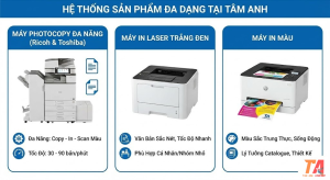 Hệ thống sản Phẩm máy photo, máy in đa dạng tại Tâm Anh
