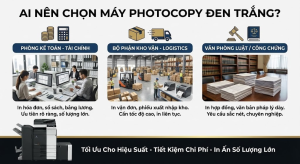 Máy photocopy đen trắng giúp tối ưu hiệu suất, tiết kiệm chi phí và đảm bảo in ấn số lượng lớn.